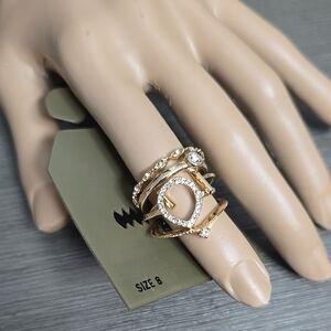 Elegant Gold and Rhinestone Ring Set
